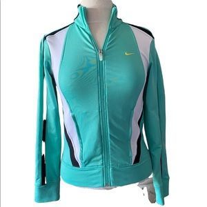 Nike crop jacket, L/S, zip front, fitted, detail green, black, white XS Vintage